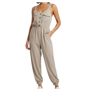 Luna chix Stylish Taupe Jumpsuit with Button Accents